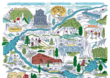 Zeichnung Planet Migros Aare Dessin de la planète Migros Aar